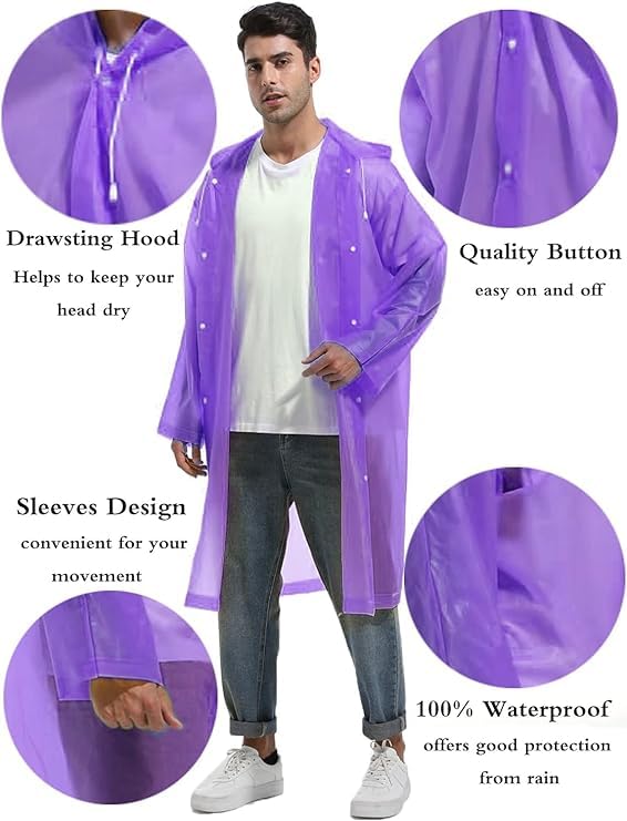 Krystle Unisex Rayon Standard Length Waterproof Rain Coat Hooded Universal Outdoor Water Resistant Rainwear Suit (Pack of 1) (Universal, Purple), Free Size - Image 4