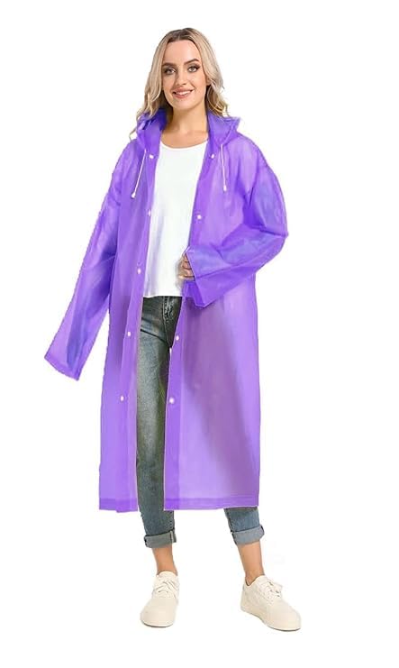 Krystle Unisex Rayon Standard Length Waterproof Rain Coat Hooded Universal Outdoor Water Resistant Rainwear Suit (Pack of 1) (Universal, Purple), Free Size - Image 1