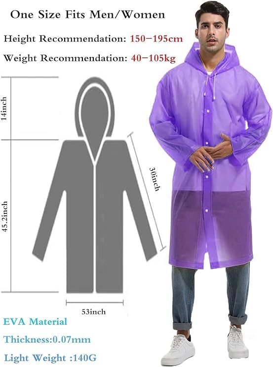 Krystle Unisex Rayon Standard Length Waterproof Rain Coat Hooded Universal Outdoor Water Resistant Rainwear Suit (Pack of 1) (Universal, Purple), Free Size - Image 3