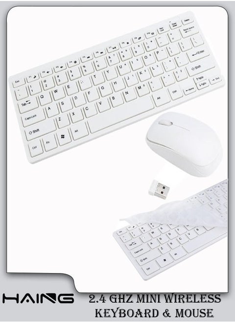 Mini Wireless Keyboard Mouse Set 2.4GHz Ultra Slim Thin Flat & Quiet Wireless Keyboard & Mouse Combo for Windows Laptop Notebook PC Desktop Computer