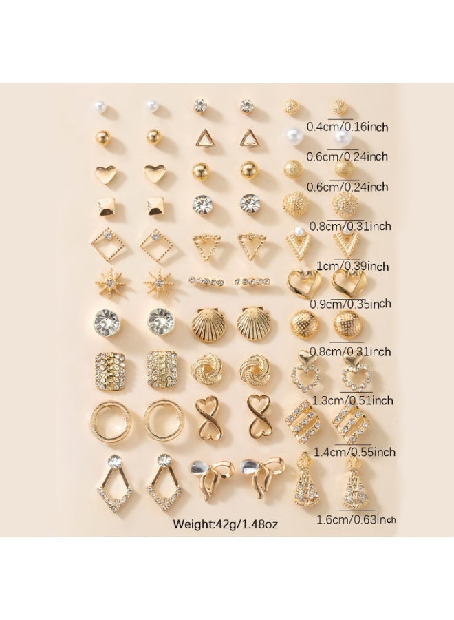 JUMEI 30 Pairs Earrings Set for Women, Gold Stud Earrings Multiple Styles, Fashion Jewelry Set with Pearl Crystal Heart Hoop Designs, Elegant Ear Jewelry Collection Gift for Women & Girls - Image 2