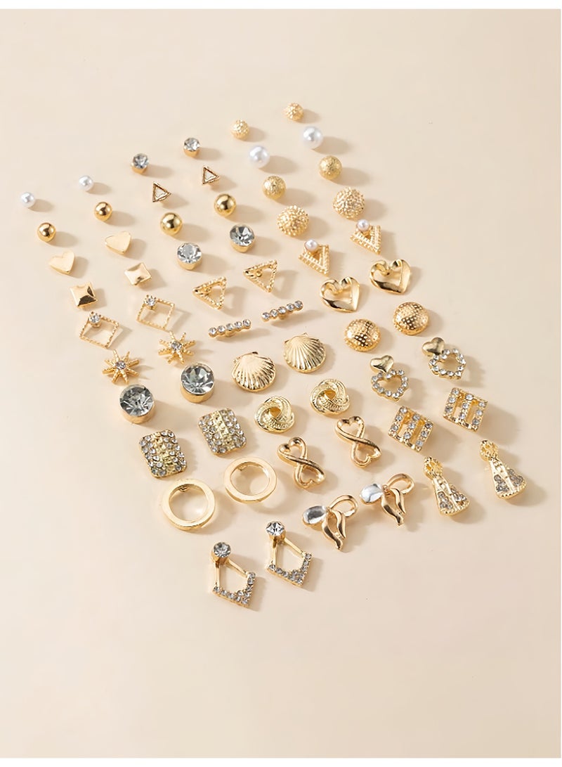 JUMEI 30 Pairs Earrings Set for Women, Gold Stud Earrings Multiple Styles, Fashion Jewelry Set with Pearl Crystal Heart Hoop Designs, Elegant Ear Jewelry Collection Gift for Women & Girls - Image 3