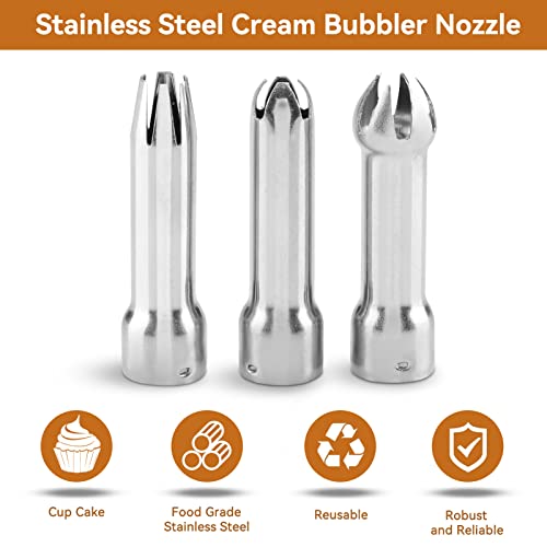 Agatige 3PCS Whipped Cream Dispenser Tips, Universal Stainless Steel Decorating Nozzles Whipped Cream Dispenser Replacement Parts for Whipped Cream Dispenser - Image 2