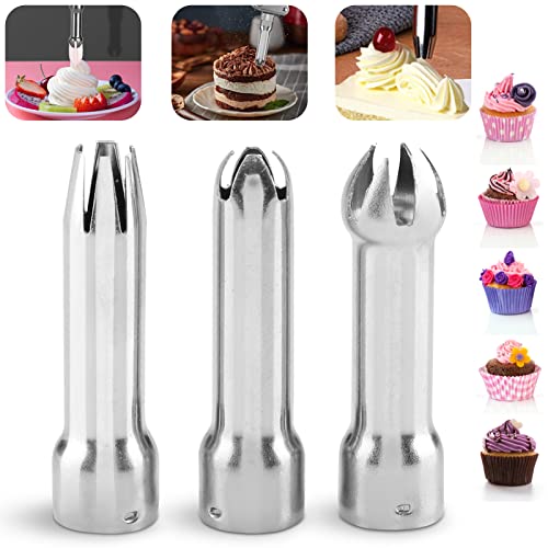 Agatige 3PCS Whipped Cream Dispenser Tips, Universal Stainless Steel Decorating Nozzles Whipped Cream Dispenser Replacement Parts for Whipped Cream Dispenser - Image 1
