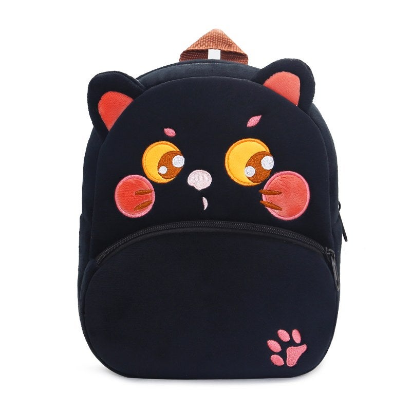 Plush Kids Backpack, Black Cat Animal Design, Soft Lightweight School Bag for Toddlers and Preschool Kids - Image 1