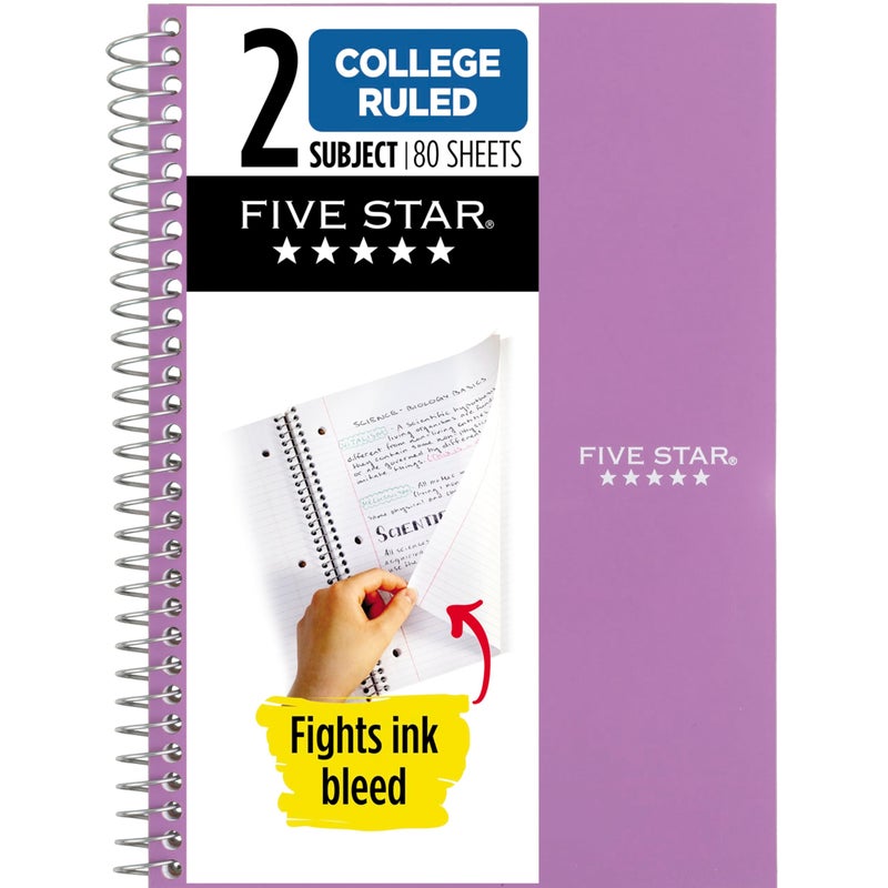 Five Star Spiral Notebook, 2 Subject, College Ruled Paper, 6" x 9-1/2", 80 Sheets, Fights Ink Bleed, Water Resistant Cover, Amethyst Purple (840029CF1-ECM) - Image 1