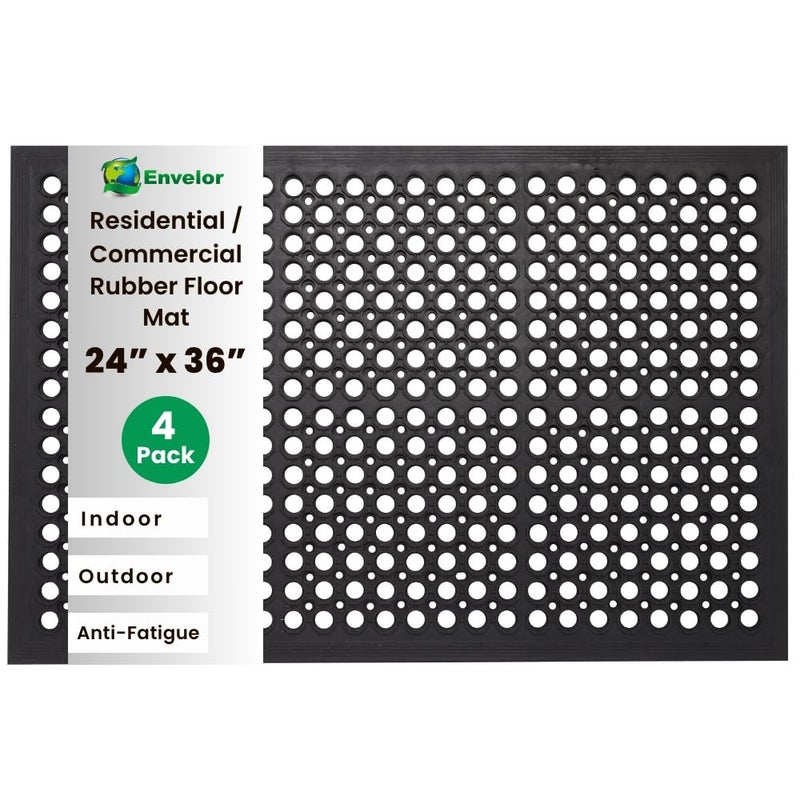 حصيرة مطاطية مضادة للإرهاق من إنفيلور 4 عبوات غير قابلة للانزلاق لمطاعم مع تصريف 24 × 36 بوصة