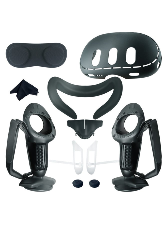 Generic Suitable For Meta Quest 3 Host Protective Cover Not Blocking Signal Source Protective Cover Silicone Accessories Blocking Eye Mask-Product Color:Black Quest3 Host Cover + Mask + Blackout Nose + Shark Anti-collision Handle Cover Set  - Image 1
