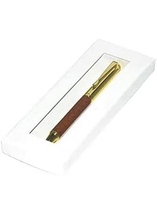 FIS Fspngpubrd5 Gold Pens With Embossed Italian Pu Wrapper And Gift Box Brown - Image 2
