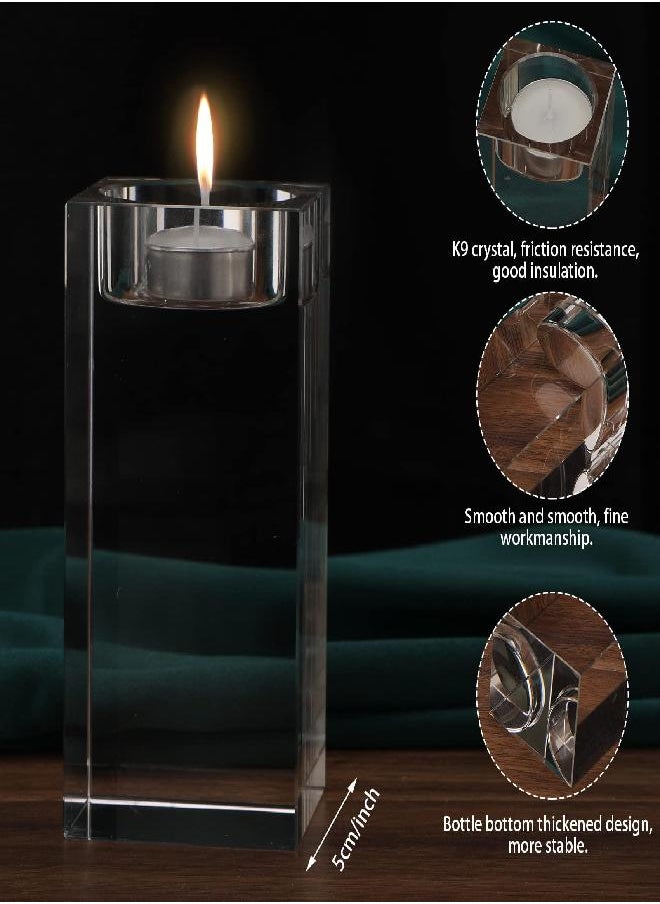 Perthlin Crystal Candle Holders Set of 6 Clear Tea Light Candle Holders Square Candle Stand Glass Votive Candlestick Holders Centerpiece Table Decorations for Wedding Dining Living Room 1.57 in 3.15 in 3.94 in  - Image 2