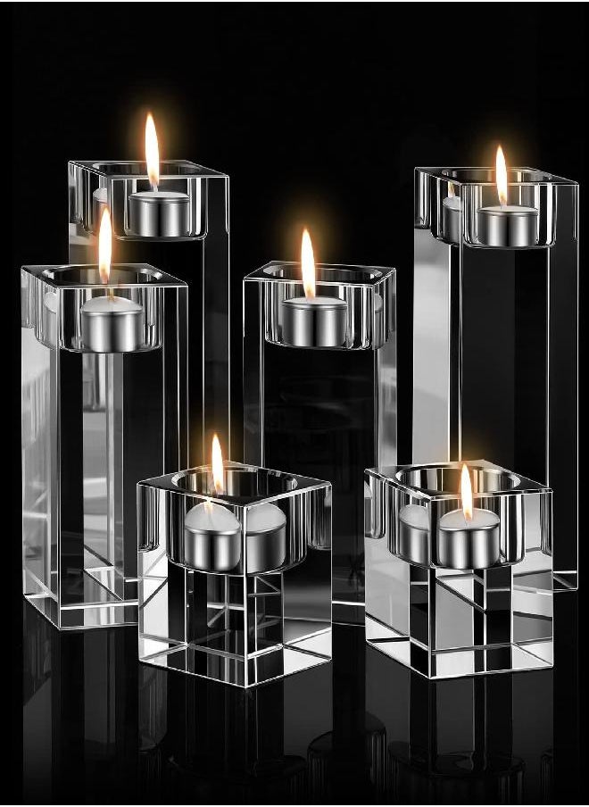 Perthlin Crystal Candle Holders Set of 6 Clear Tea Light Candle Holders Square Candle Stand Glass Votive Candlestick Holders Centerpiece Table Decorations for Wedding Dining Living Room 1.57 in 3.15 in 3.94 in  - Image 3