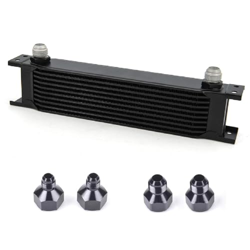 ZHSYMX 10 Row AN10-10AN Stacked Plate Oil Cooler With 6AN 8AN Adapter Universal Engine Transmission British Radiator Oil Cooler Condenser Aluminium Alloy Black - Image 1