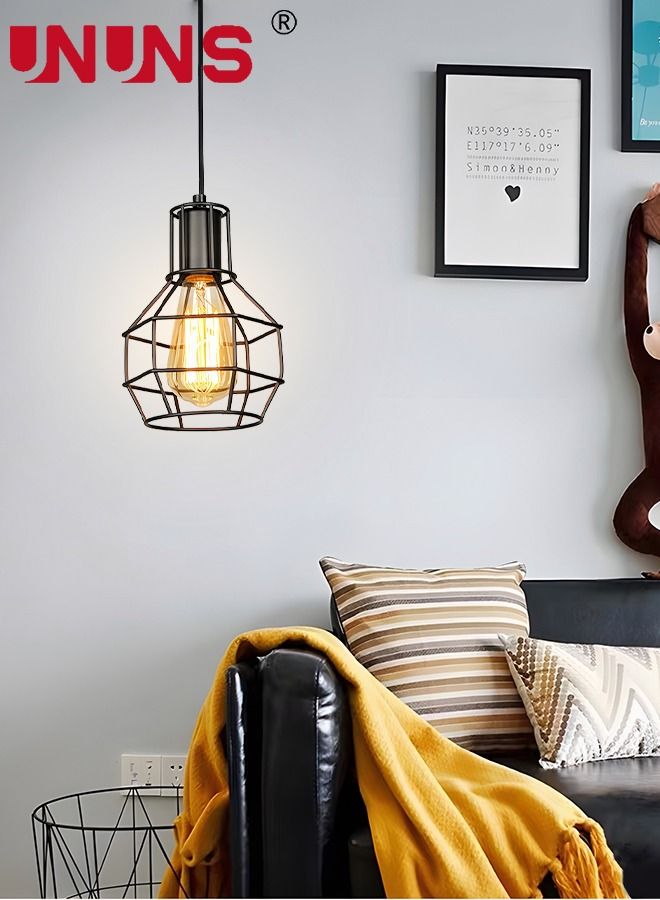 UNUNS Hanging Pendant Light,Geometric Vintage Diamond Industrial Chandelier With Metal Cage,Modern Lamp For Kitchen Living Dining Room Bedroom Hallway  - Image 5