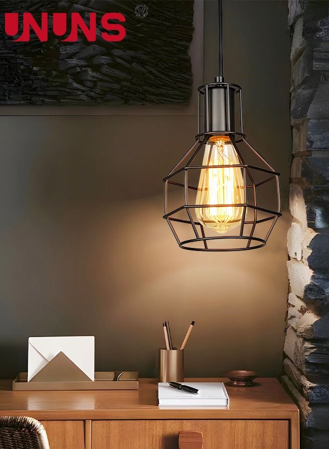 UNUNS Hanging Pendant Light,Geometric Vintage Diamond Industrial Chandelier With Metal Cage,Modern Lamp For Kitchen Living Dining Room Bedroom Hallway  - Image 2