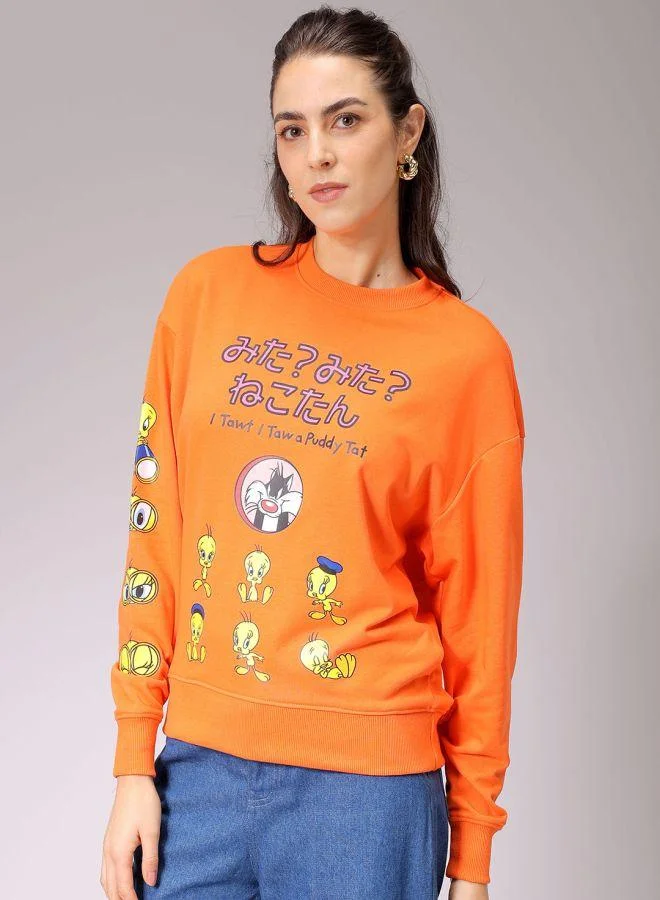 Women Boxy Fit Looney Tunes Oversized Sweatshirt