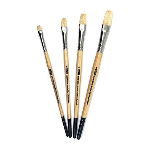 ZEM Brush Interlocked White Hog Bristle Artist Brush Set Flats 2,4,6,8 - Image 1