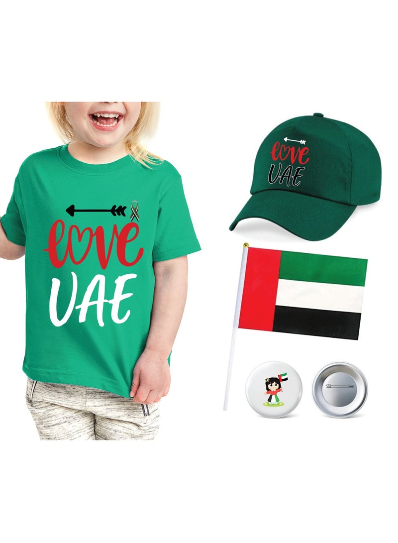 Kids UAE T-shirt for Girls - Cap - Flag and Badge Combo Pack of 4 - Image 1