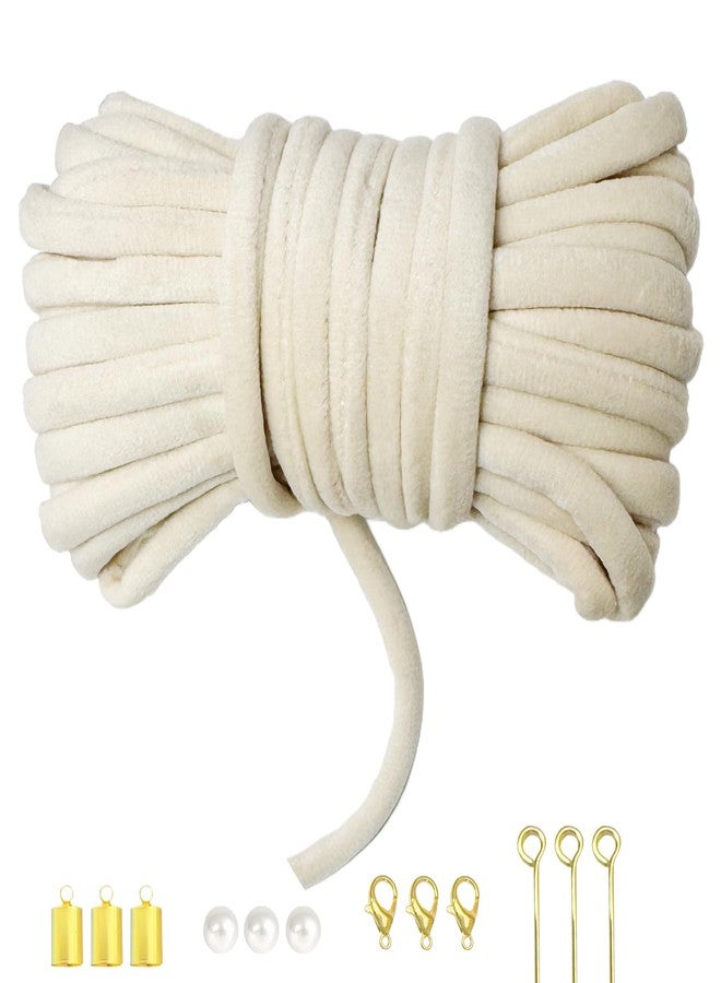 PAMIR TONG Beige Soft Velvet String-10 Yards 7mm Round Fabric Choker Cord Sets,Piping Trim Velvet Trim for Jewelry Making, Sewing, Cloth, Curtains Deco & DIY Crafts - Image 1