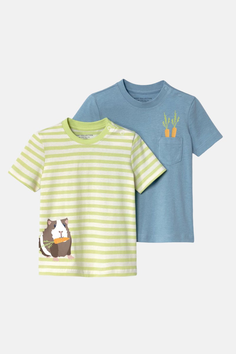 Tchibo Kids Boy 2 Piece Graphic Print T-Shirt, Green/Blue  - Image 2