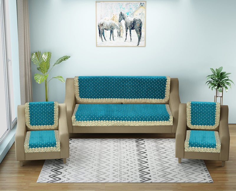 jayvaam Premium 5 Seater Printed Sofa Cover Set for Sofa, Couch 3, 2 Seater 10 Piece Sofa Back Slip Panels, Covers, Protector for Single Seater, 30 x 30 x 5 CM, Sky, Chenille - Image 5