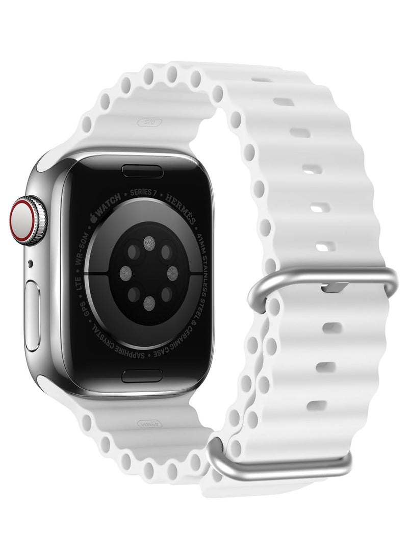 DUX DUCIS - Dux Ducis OceanWave Series Silicone Rubber and Stainless Steel Watch Strap for Apple Watch 42mm/44mm/45mm - White - Image 1