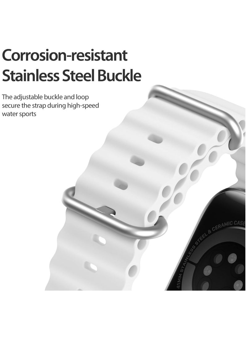 DUX DUCIS - Dux Ducis OceanWave Series Silicone Rubber and Stainless Steel Watch Strap for Apple Watch 42mm/44mm/45mm - White - Image 1