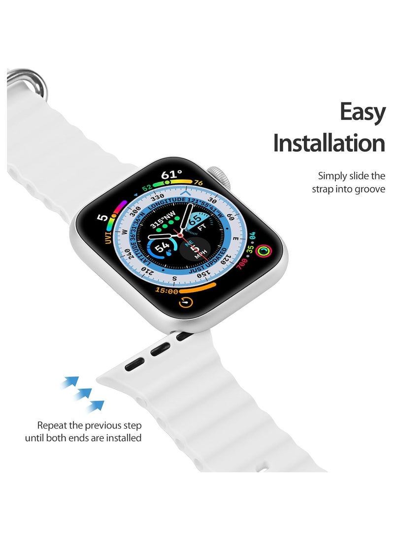 DUX DUCIS - Dux Ducis OceanWave Series Silicone Rubber and Stainless Steel Watch Strap for Apple Watch 42mm/44mm/45mm - White - Image 1
