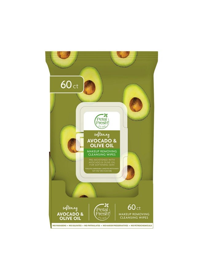 Petal fresh - Softening & Protecting Avocado & Olive Oil Makeup Removing Cleansing Towelettes Gentle Face Wipes Daily Cleansing Vegan And Cruelty Free 60 Count - Image 1