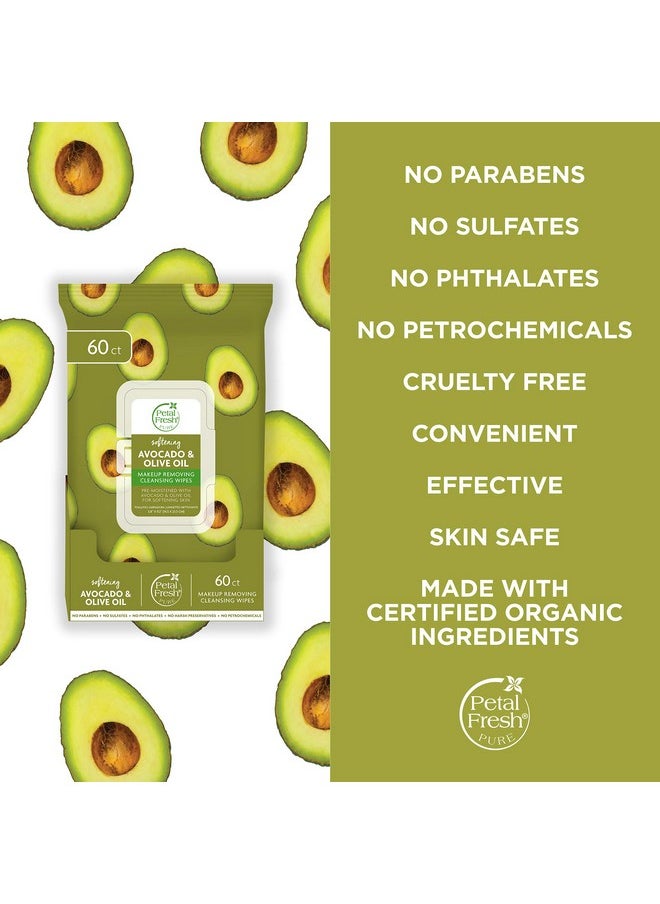 Petal fresh - Softening & Protecting Avocado & Olive Oil Makeup Removing Cleansing Towelettes Gentle Face Wipes Daily Cleansing Vegan And Cruelty Free 60 Count - Image 1