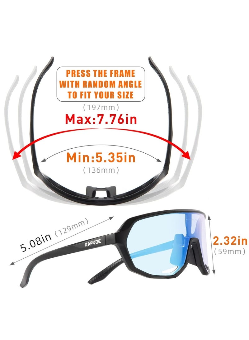 Zikra Photochromic Cycling Glasses, Polarized Sports Sunglasses, Mountain Bike Sunglasses, Sports Goggles UV Protection, for Men Women, Baseball Sunglasses for Driving Fishing, Black - Image 3