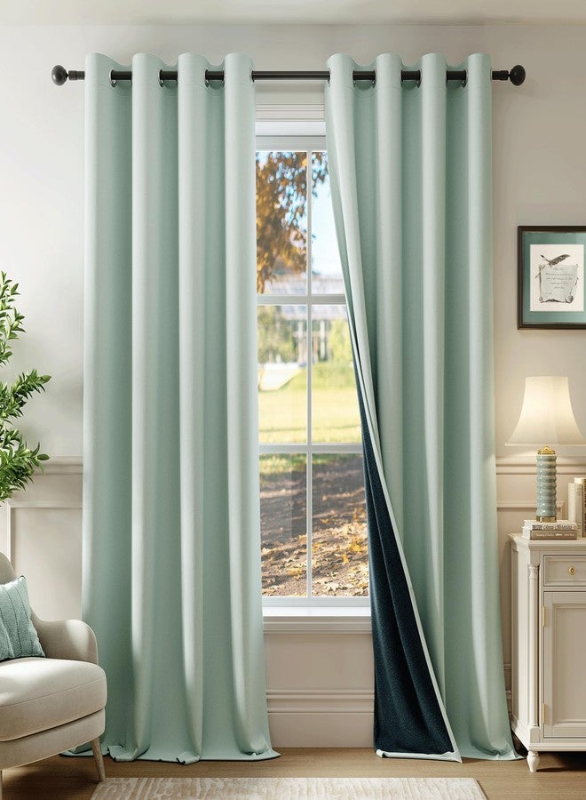 Beauoop 100% Blackout Curtains 96 Inch Long 2 Panels for Bedroom Living Room Seafoam Green Solid Room Darkening Thermal Insulated Soundproof Energy Saving Grommet Top Window Treatment Drapes,52x96 - Image 1