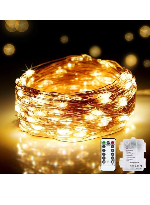 12mtr 120 LEDs Remote Control Fairy String Lights,  Warm White Battery Operated LED String Lights for Christmas EID Ramadan Diwali Wedding Birthday Party Home Decoration Waterproof with 8 Modes