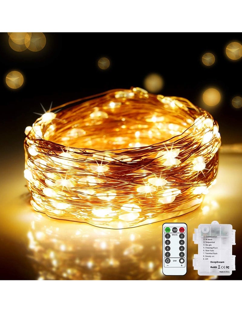 PAMEER 12mtr 120 LEDs Remote Control Fairy String Lights,  Warm White Battery Operated LED String Lights for Christmas EID Ramadan Diwali Wedding Birthday Party Home Decoration Waterproof with 8 Modes  - Image 1