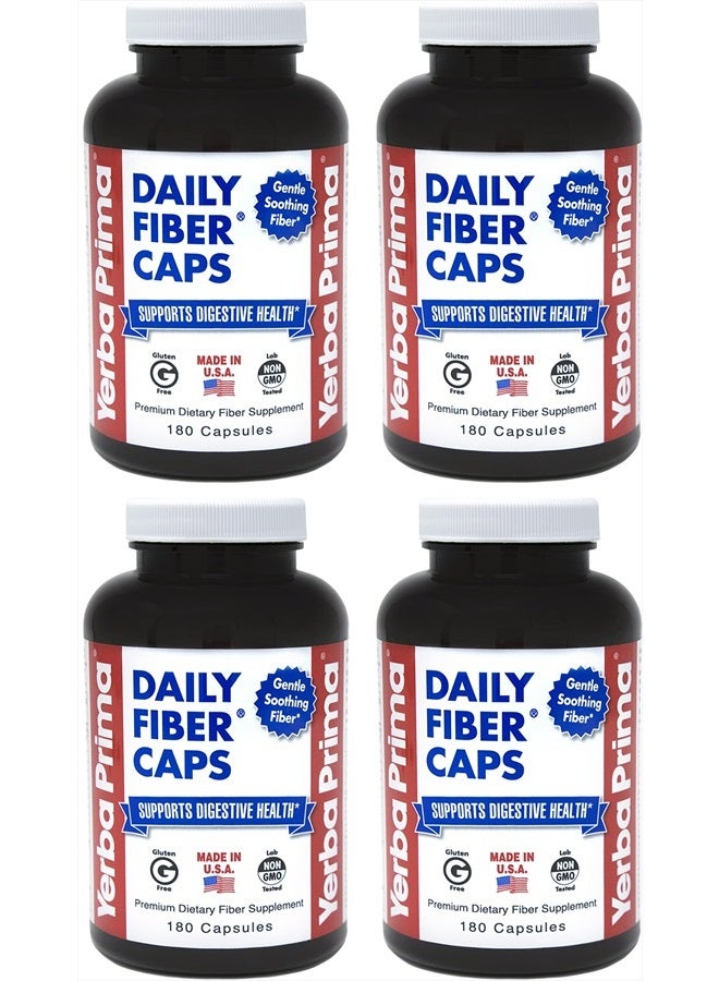 Yerba Prima Daily Fiber Caps - 180 Capsules, (Pack of 4) - Soluble & Insoluble Dietary Fiber Supplement - Colon Cleanse - Gut Health - Vegan, Non-GMO, Gluten-Free - Image 1