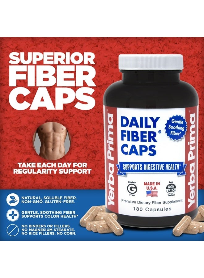 Yerba Prima Daily Fiber Caps - 180 Capsules, (Pack of 4) - Soluble & Insoluble Dietary Fiber Supplement - Colon Cleanse - Gut Health - Vegan, Non-GMO, Gluten-Free - Image 2