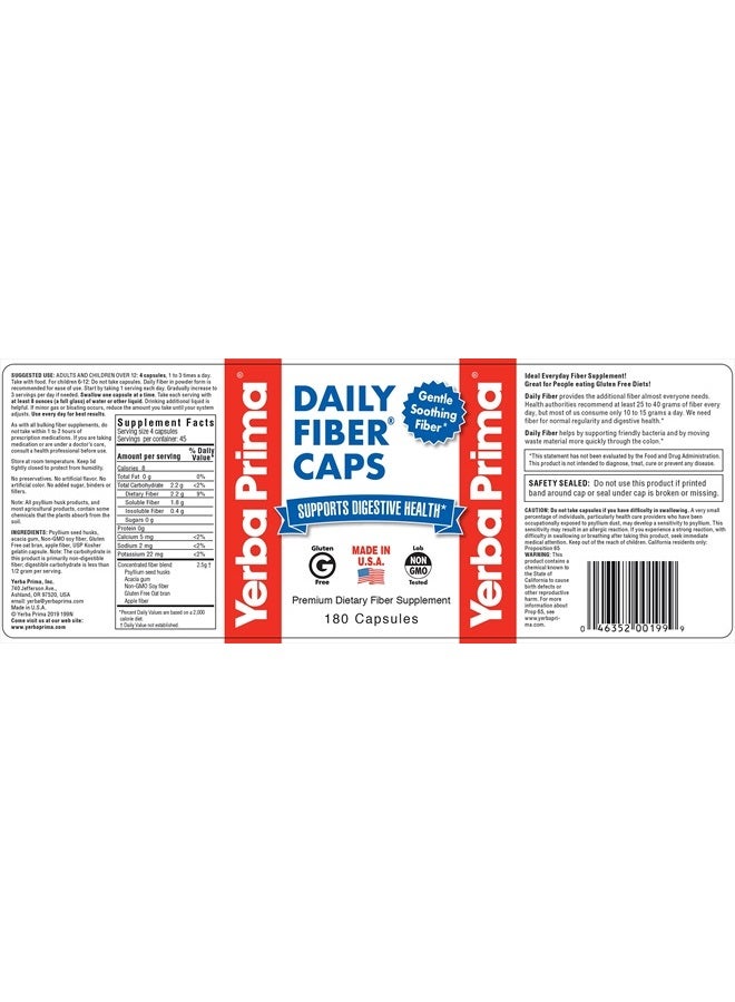 Yerba Prima Daily Fiber Caps - 180 Capsules, (Pack of 4) - Soluble & Insoluble Dietary Fiber Supplement - Colon Cleanse - Gut Health - Vegan, Non-GMO, Gluten-Free - Image 5