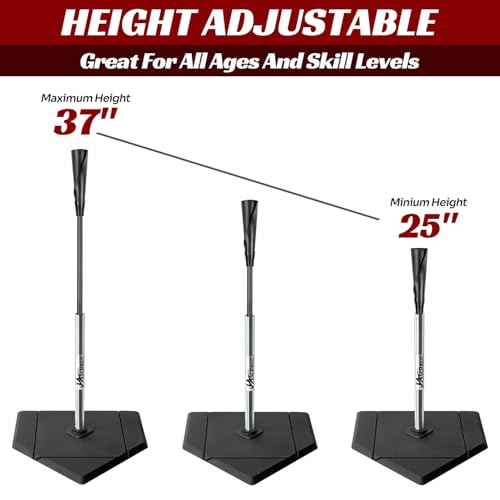 JASCOPRO Portable Baseball Batting Tee, Height Adjustable from 25-37 inch Hitting Tee for Baseball and Softball,Premium Baseball Tee with Rubber Top,Alumium Pole,Metal Base for Kids/Youths/Adults - Image 2