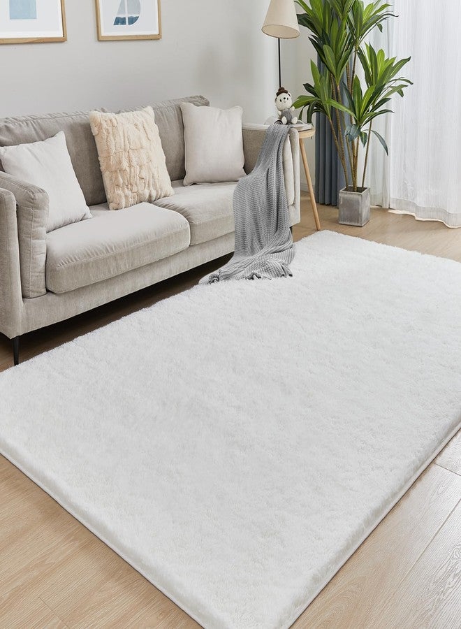Puremy Fluffy Plush Rug for Bedroom Non-Slip Living Room Nursery Hallway Room Decor 8 x 10 Inch White - Image 2