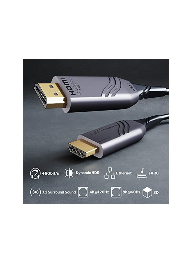 KabelDirekt - 10M 8K Hdmi 2.1 Cable High Eed Premium Fiber Certified 48G 8K At 60Hz Officially Licensed Non Loss Sending Flex Fiber Optic Grey Black - Image 1