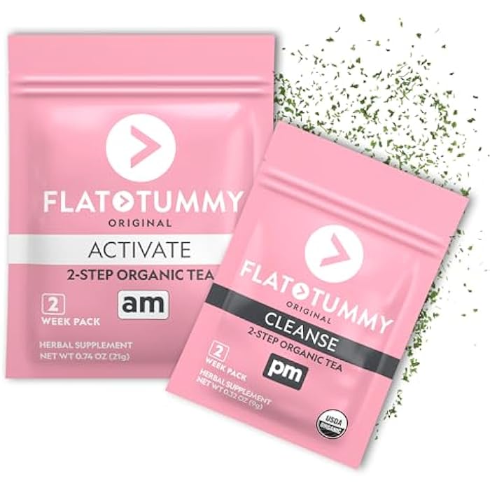 Flat Tummy شاي ديتوكس البطن المسطح (برنامج 2 أسبوع) - شاي ديتوكس من خطوتين لزيادة الطاقة وتقليل الانتفاخ* - تطهير طبيعي بالكامل مع الشاي الأخضر، بلسم الليمون، الهندباء، الشمر، والمزيد - دعم الهضم - Image 1