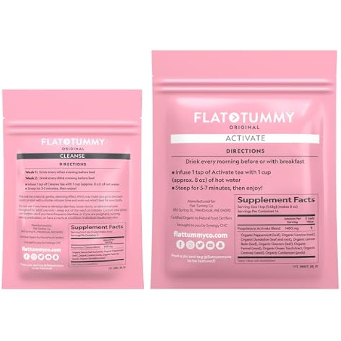 Flat Tummy شاي ديتوكس البطن المسطح (برنامج 2 أسبوع) - شاي ديتوكس من خطوتين لزيادة الطاقة وتقليل الانتفاخ* - تطهير طبيعي بالكامل مع الشاي الأخضر، بلسم الليمون، الهندباء، الشمر، والمزيد - دعم الهضم - Image 2