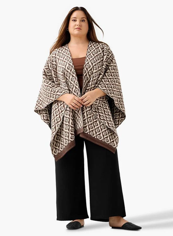  أولا بوبكن Ulla Popken Relaxed Fit Assymetric Printed Poncho