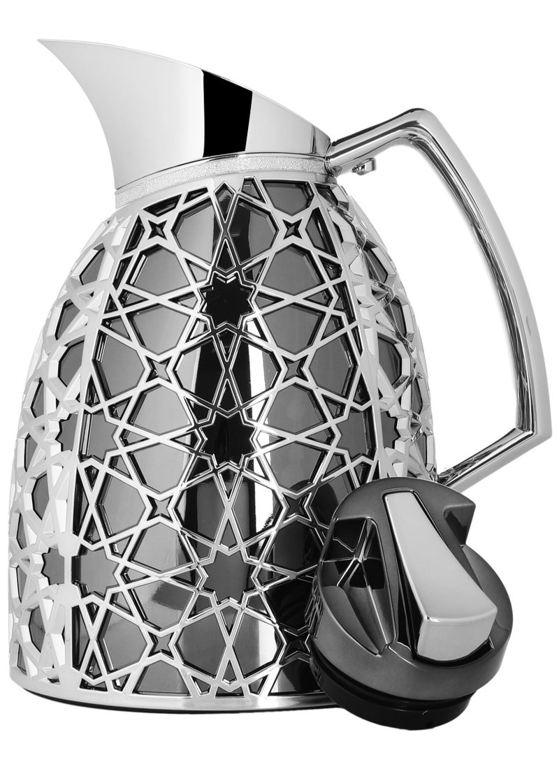 السيف غاليري طقم ترامس أندلسية السيف غاليري، 0.75/1 لتر، نقش اسلامي، حافظة داخلية زجاج، هيكل خارجي بلاستيك - أسود وفضي - Image 5