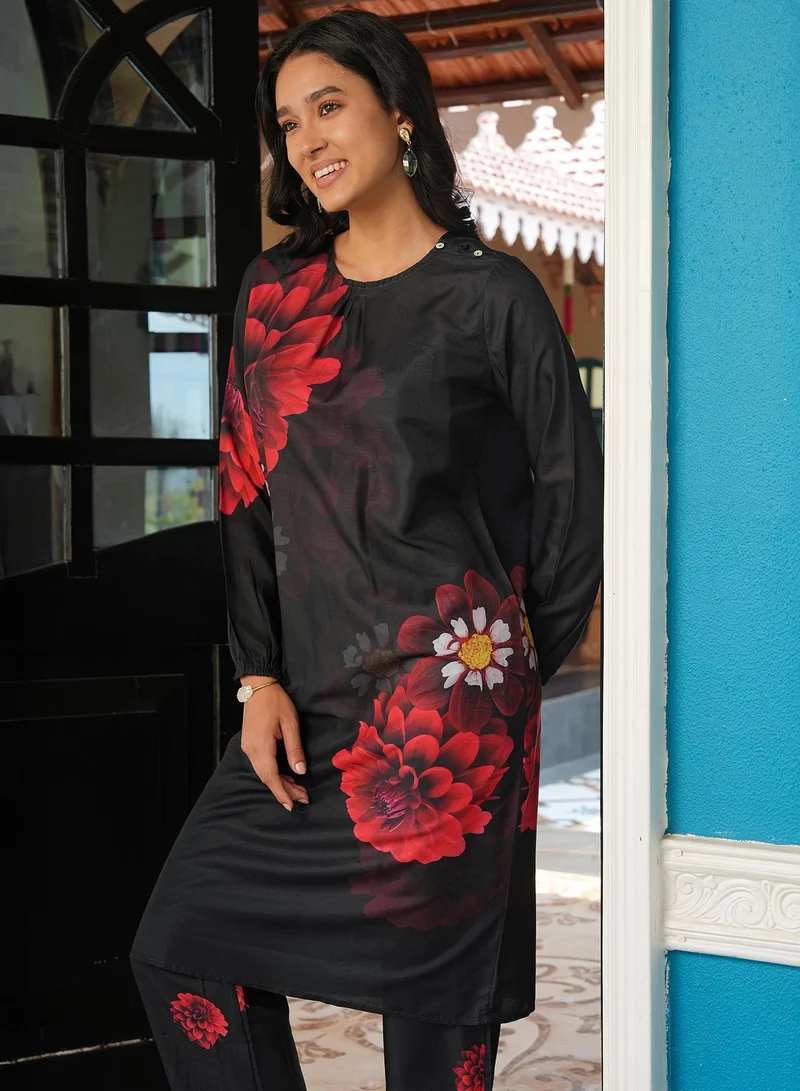 QISSA Women's Onyx Black Marigloire Imprint Kurta Set