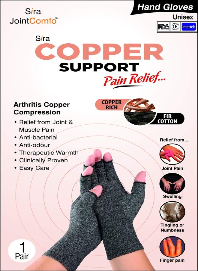 JOINTCOMFO Sira JointComfo Cotton with Copper Support Compression Pain Relief Open Finger Hand Gloves for Women and Men (2 Pairs, Small) - Image 1