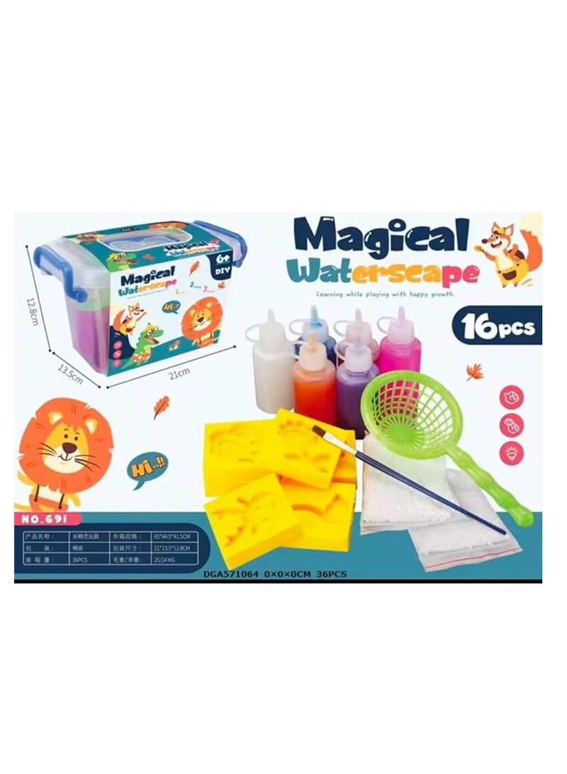 New magical three-dimensional water games for children, made by yourself, 6 color bottles + 6 shapes, each shape has two sides + brush + industry + 2 bags - Image 1