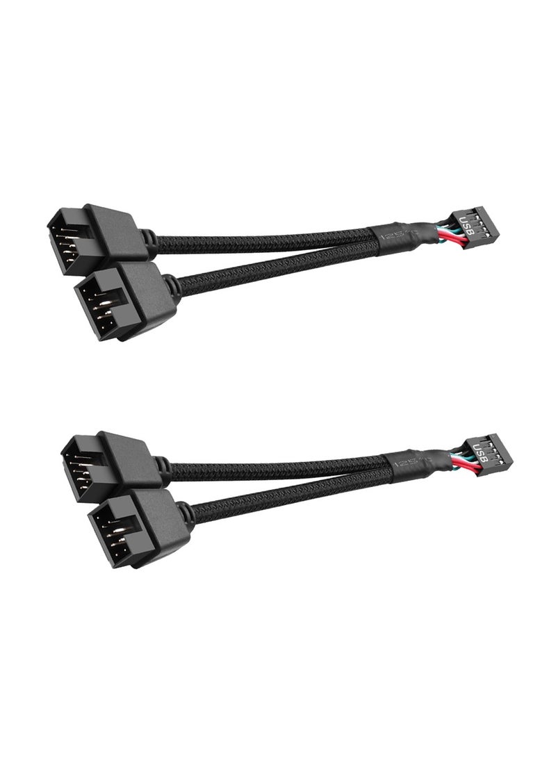 غنافوتو 2 قطعة كابل تمديد USB 2.0 9 سنون أنثى إلى 9 سنون ذكر مزدوج، كابل تقسيم 9 سنون إلى 2 * 9 سنون، كابل رأس USB 9 سنون للوحة الأم، للوحة الأم الداخلية للكمبيوتر، أسود - Image 1