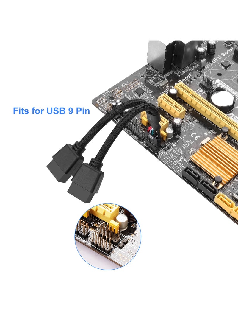 غنافوتو 2 قطعة كابل تمديد USB 2.0 9 سنون أنثى إلى 9 سنون ذكر مزدوج، كابل تقسيم 9 سنون إلى 2 * 9 سنون، كابل رأس USB 9 سنون للوحة الأم، للوحة الأم الداخلية للكمبيوتر، أسود - Image 5
