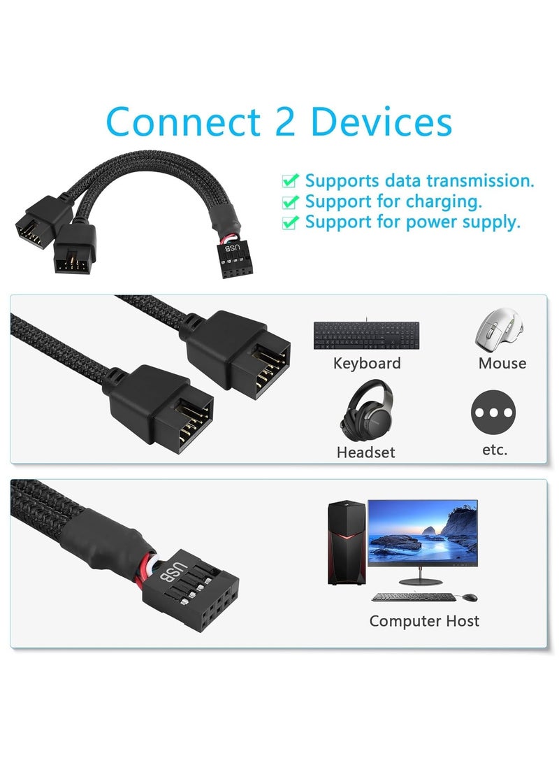 غنافوتو 2 قطعة كابل تمديد USB 2.0 9 سنون أنثى إلى 9 سنون ذكر مزدوج، كابل تقسيم 9 سنون إلى 2 * 9 سنون، كابل رأس USB 9 سنون للوحة الأم، للوحة الأم الداخلية للكمبيوتر، أسود - Image 4