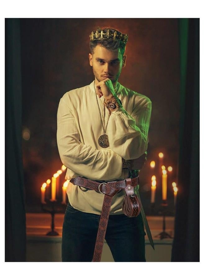 Medieval Knight Accessories, 2 Pcs Viking Belt Faux Leather Pouch, Renaissance Bag Brown, Retro - Image 5